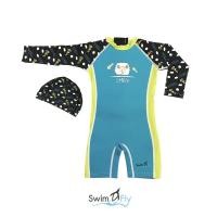 ราคา ชุดว่ายน้ำเด็กรักษาอุณหภูมิ แบบแขนยาว+หมวกว่ายน้ำ swimfly (24343340704)