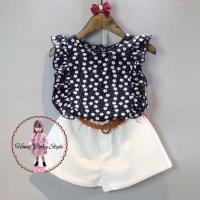 ราคา พร้อมส่ง: ชุดเซ็ทเด็กผู้หญิงเสื้อลายดอกสีกรมท่า (เสื้อ+กางเกง+เข็มขัด) (1466500294)