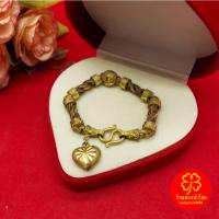 ราคา สร้อยข้อมือทองเหลืองลายเกลียวคั่นตุ้มตัดลายห้อยจี้หัวใจ ความยาว 6.5 นิ้ว งานดิบไม่ได้ชุบ ใส่ในชีวิตประจำวันได้ พร้อมส่ง (55805991546)