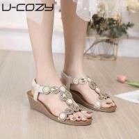 ราคา Wedge ❤ Women Sandals Bohemian Retro Rhinestone Heel Sandals (25926035089)