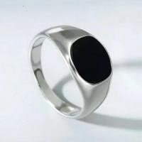 ราคา แหวนซิกเน็ตมินิมอล แหวนผู้ชาย/ผู้หญิง แหวนแฟชั่นสีเงินประดับดำ Minimal Black Signet Ring (42163897865)
