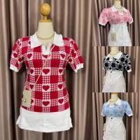 ราคา เสื้อยืด ผ้าไหมพรม แขนสั้น คอปก แต่งลายหัวใจทั้งตัว มี 4 สี (22044532463)