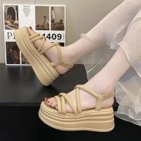 ราคา OhblablaShoes พร้อมส่ง รองเท้าแตะ ส้นตึก สานๆ (สูง6.5cm.) สี BROWN น้ำตาล (21984148121)
