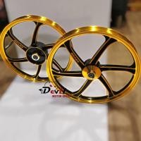 ราคา ล้อแม็ก เวฟ110i W110i ,W125iปลาวาฬ, 6ก้าน ทูโทน 1.40x17 หน้าดิสหลังดั้มแถมลูกปืน+บูชกลางล้อ ขายเป็นคู่-สีทองปัดดำ (10582220384)