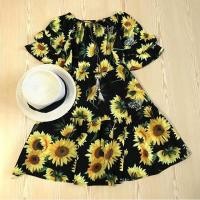ราคา พร้อมส่ง❗️❗️เดรสกระโปรงปาดไหล่ลายดอกทานตะวัน (994080711)