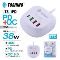 ราคา TOSHINO ที่ชาร์จมือถือ TS-4USB 4 ช่องเสียบ QC3.0 ชาร์จด่วน 36W MAX/ปลั๊ก PD+QC 20W,2USB(3.6A) สาย 1.2 เมตร รุ่น TS-1PD (5791560577)