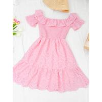 ราคา เดรสลูกไม้ปักลาย สีชมพู ผ้าลูกไม้ (29690481717)