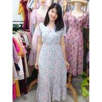 ราคา เดรสยาวลายดอกสีฟ้าผ้าชีฟอง (6738088969)