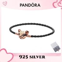 ราคา สร้อยข้อมือ Pandora แท้เงิน S925 สไตล์ Pandora Rose ตกแต่งด้วย Lioness Clasp Moments สายหนังทอสีดำ (54755709413)