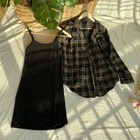 ราคา ุเซตเสื้อคลุมลายสก๊อตเนื้อผ้าคอตตอน+เดรสสายเดี่ยวทรงสกินนี (9317333326)