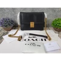 ราคา COACH Refined Calf Leather Hutton Shoulder Bag Black (F89068) (7434732889)