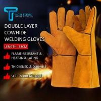 ราคา 33CM Cowhide ถุงมือเชื่อมหนังสองชั้นเครื่องมือเชื่อมผ้าซิ่นมือ (42651175122)