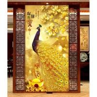 ราคา ครอสติสคริสตัล รูปมงคลนกยูงสีทอง ติดเต็มแผ่นเม็ดกลม งานฝีมือ DIY (9412471999)