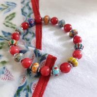 ราคา สร้อยข้อมือ หินปะการังแดงและหินเนปาล สวยมาก ขายดี 8-10 มิล (8947650362)