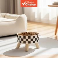 ราคา ชามอาหารแมวสแตนเลสแบบยกสูงสําหรับลูกแมว ลายตารางขาวดํา (43573431580)