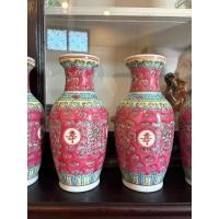 ราคา แจกันเซรามิคจีน เนื้อกังไสสีแดงอมชมพู ลายนูนวาดมือ (ขายเป็นคู่) (46256112379)