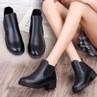 ราคา รองเท้าบูทแฟชั่น สีดำล้วน ส้นหนาทรงข้อสั้น (14749725981)