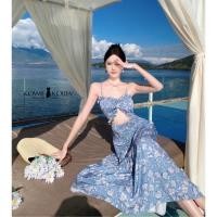 ราคา Kowie Korea ( 422 ) Ava เดรสยาวสีฟ้าลายดอก เที่ยวทะเล ชุดสีฟ้า (29756372134)
