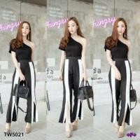 ราคา กางเกงผ่าหน้า ขาม้า แต่งแถบขาว (1167309228)