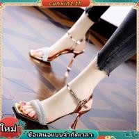 ราคา รองเท้าส้นสูง หัวแหลม แต่งสายรัดข้อเท้า สีเงินแชมเปญ (51256956104)