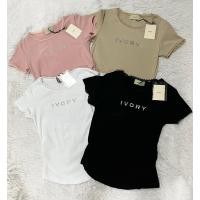 ราคา เสื้อยืดงานป้ายIVORYแต่งลูกไม้รีดเพชร (49153142603)