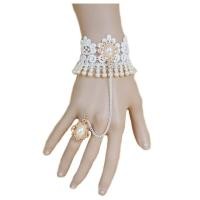 ราคา TANITTgems Vintage White Pearls French Lace Bridal Ring Bracelet#831 (453203589)
