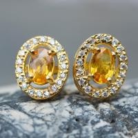 ราคา ต่างหูพลอยบุษราคัมน้ำทองบางกะจะ(Yellow Sapphire) ตัวเรือนเงินแท้ 92.5% ชุบทอง ล้อมด้วยเพชรCZ เกรดสวยพิเศษจากรัสเซีย (43859584862)