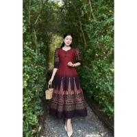 ราคา ชุดเดรสผ้าไทยผ้าฝ้ายพิมพ์ลายอัดกาวทั้งชุด (55950932153)