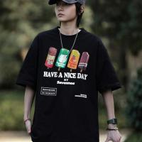 ราคา เสื้อยืดคอกลม แขนสั้น สกรีนลายตัวอักษร ลายไอติม น่ารักมาก สไตล์เกาหลี มินิมอล เรียบง่าย ทันสมัย (27951544292)