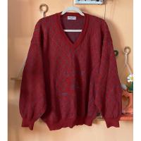 ราคา ส่งต่อ เสื้อสเวตเตอร์ไหมพรม คอวี แบรนด์ TED LAPIDUS ของแท้ ลายเส้นทะแยง สีแดงเลือดนก แขนยาว กันหนาว มือสอง ตรุษจีน (29823323028)