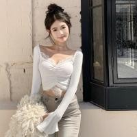 ราคา เสื้อแขนยาวครอป คอกว้างแต่งลูกไม้ อกจีบย่น ปลายแขนบานแต่งผ่า 2 สี ทรงสวย หุ่นเป๊ะ แฟชั่น ฮิตล่าสุด ราคาถูก ใส่สบาย (24191030012)