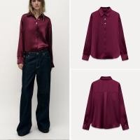 ราคา 2025 เสื้อเชิ้ตผ้าไหมผ้าซาตินติดกระดุมสีทองแขนยาวฤดูใบไม้ผลิ 2138748 (40478676163)