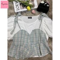 ราคา Napatcha เสื้อจั้มเอว เขียวลายสก็อต แต่งโบผูกไหล่ (20445980775)