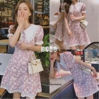 ราคา เดรสชีฟองคอปกลูกไม้ฉลุแต่งลูกไม้ปักฉลุ (7751990283)