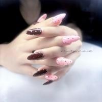 ราคา เล็บปลอมสีเจลแท้ เล็บเจลลายจุด เล็บลาย polka dot แถม! กาว ตะไบทุกชุด (56256622196)