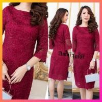 ราคา M - 4XL งานป้าย เดรสลูกไม้ dress เดรสผู้หญิง ชุดออกงาน เสื้อผ้าสำหรับสาวอวบ แขนส่วน สีแดง แฟชั่น เรียบหรู ถูก พร้อมส่ง (7014618334)