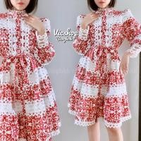 ราคา Mini Dress มินิเดรสสั้นพรีเมี่ยมไปงาน ไปทะเล แต่งลูกไม้ผ้าฝ้ายผสมลินินติดกระดุมมุขด้านหน้าแขนตุ๊กตายาวพร้อมเชือกผูกเอว (24502799325)
