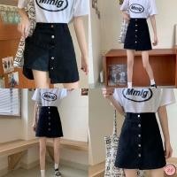 ราคา New2023 กระโปรงยีนส์สั้นกระดุมหน้า ด้านในเป็นกางเกงขาสั้น สีดำ (21450093052)