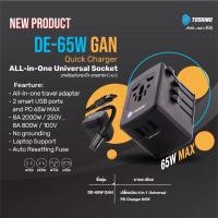 ราคา ปลั๊ก Toshino DE-65W GAN Adapter PD65W Quick Charger All in One Universal Socket 2 USB+1 PDชุดหัวชาร์จปลั๊กแปลงทั่วโลก (17297312387)