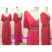 ราคา ชุดราตรียาว ผ้าชีฟองเนื้อดีสีชมพูโอโรสสด คอวีปักขอบด้วยเพชร มีเข็มขัดเพชรคาดเอว (643881899)