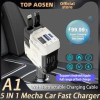 ราคา 4 IN 1 Retractable Car Charger Super Fast Charging สาย USB Type C สําหรับ IPhone Huawei Samsung Car Charger (47602466910)