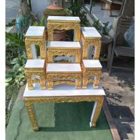ราคา โต๊ะหมู่บูชา หมู่ 7+1หน้า 4” หน้า 5 '' หมู่ โต๊ะหมู่บูชาพระ โต๊ะหมู่ ฐานพระ ลายดอกไม้ รวมฐานเป็น 8 ชิ้น (15381813690)