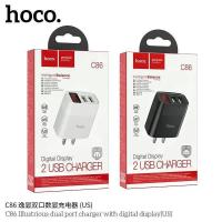 ราคา Hoco หัวชาร์จเร็ว C86 Adapter หัวชาร์จ 2USB+LED กระแสไฟ 2.4A ของแท้ 100% (3288379631)