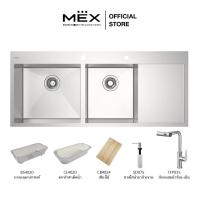 ราคา MEX รุ่น SQ1202L-MF อ่างล้างจาน 2 หลุม 1 ที่พัก (หลุมซ้าย ที่พักขวา) ขนาด 120 x 51 ซม. สเตนเลส สตีล AISI 304 (6132195027)