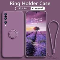 ราคา เคส Huawei P20 P20 Pro หรูหรา เคสซิลิโคนเหลวพร้อมที่วางแหวนแม่เหล็ก เชือกเส้นเล็กฟรีสำหรับ (13968064049)