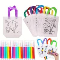 ราคา กระเป๋าผ้าระบายสี ถุงผ้าระบายสี สมุดระบายสี DIY ถุงผ้าระบายสี แถมสีเมจิก คละลาย (20445098577)