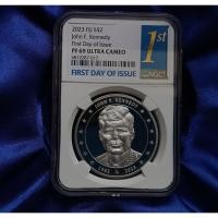 ราคา เหรียญเกรด NGC PF 69 Ultra Cameo First Day of Issue - Fiji Silver Proof 2 Dollars JFK 2023 #เงินขัดเงา .999 Silver (55056466402)