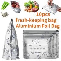 ราคา (10พี/ชุด) อลูมิเนียมฟอยล์สดเก็บกระเป๋านํามาใช้ใหม่ถุงเก็บอาหารล็อคเลื่อนตู้แช่แข็งกระเป๋า保鲜袋 (43225132939)