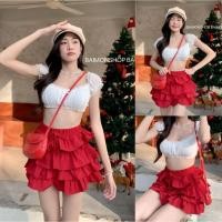 ราคา ชุดเซ็ท 2 ชิ้น กระโปรงสั้น เสื้อแขนตุ๊กตา เสื้อครอปครึ่งตัวสีขาว กระโปรงชั้นๆสีแดง (แยกขายได้) งานคริสต์มาส. (B001) (26819951323)
