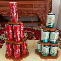 ราคา (ดอกไม้ หอคอย) หอคอยไม้ 3 ชั้น วางโชว์เบียร์ น้ําอัดลม หลอดธูป ชั้นวางมีด (43872411492)